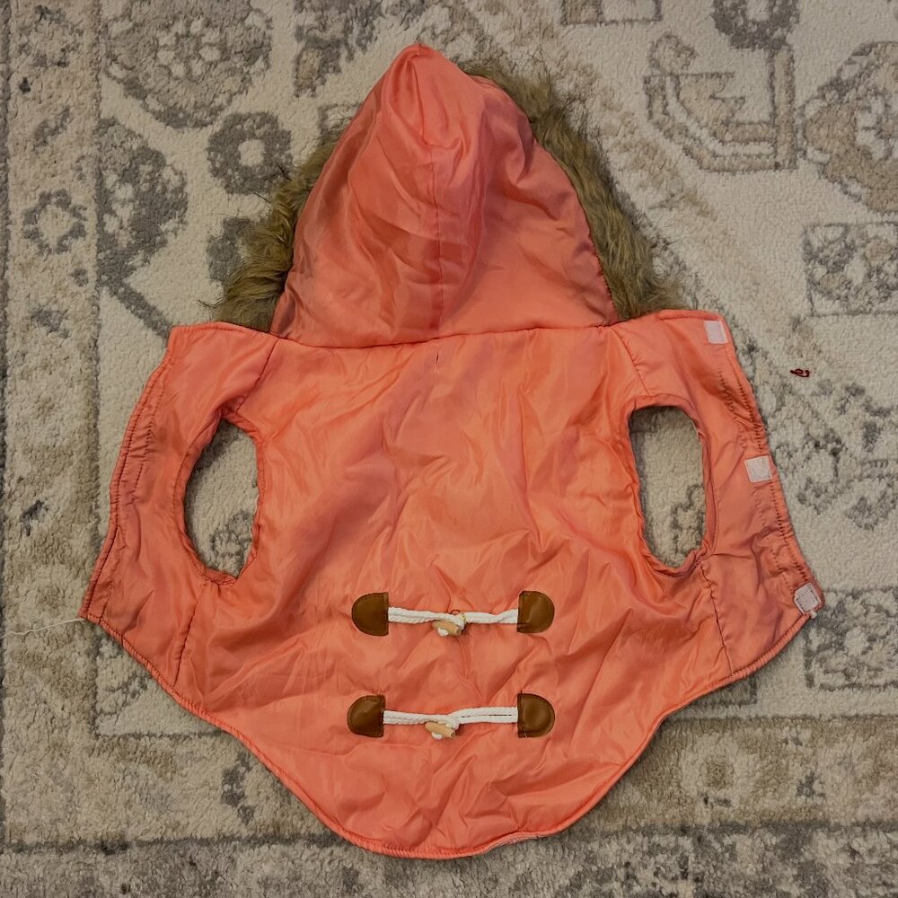 Small/Medium Coral Hooded Dog Coat with Toggle Buttons